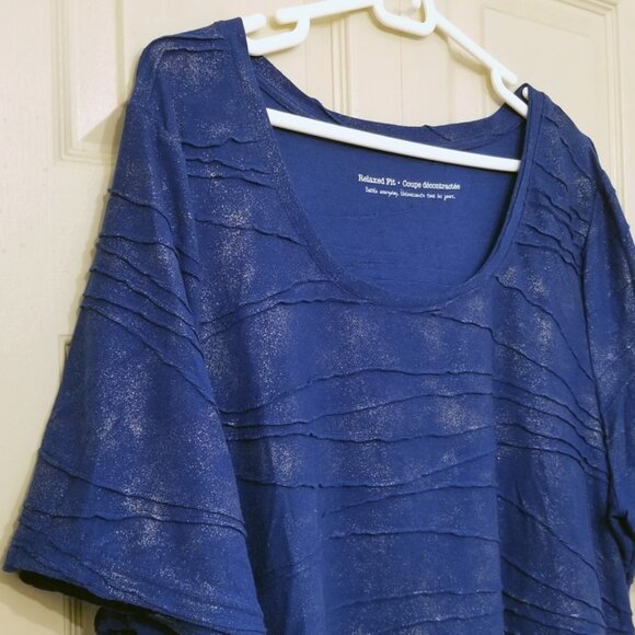 🆕️ Penningtons Silver Glitter Ripple Stitch Blue Relaxed Fit Tee - Picture 3 of 3